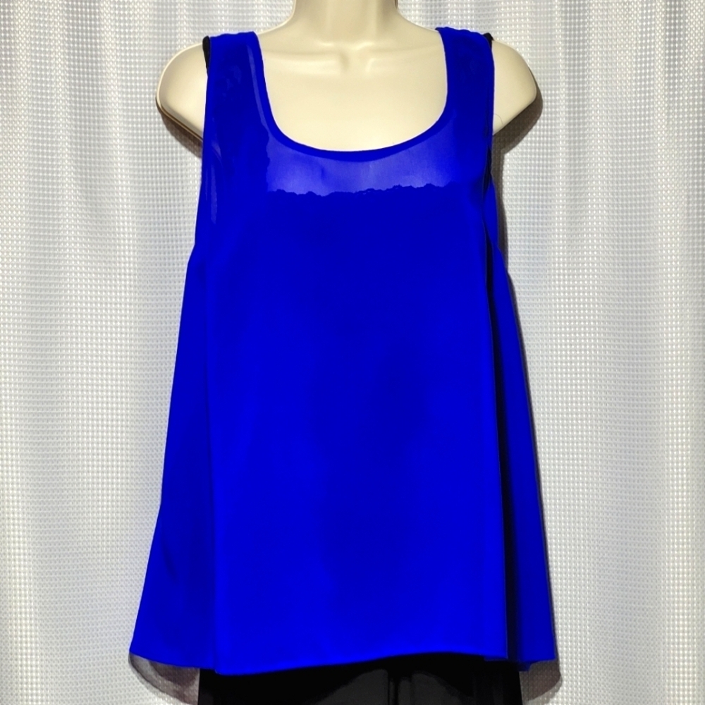 Charlotte Russe Sheer Blue Top with Criss Cross Fabric Design (XL)